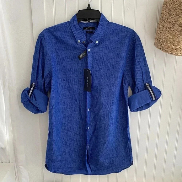 Zara Man Blue Floral Print Edition Slim Fit Long Sleeve Shirt Medium Men’s NEW - Picture 1 of 10